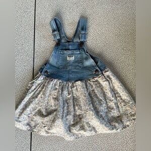 OshKosh B'gosh Blue Denim Overalls Dress with floral skirt